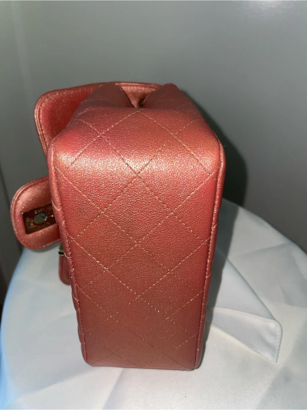 CHANEL Quilted Mini Flap Bag in Metallic Rose